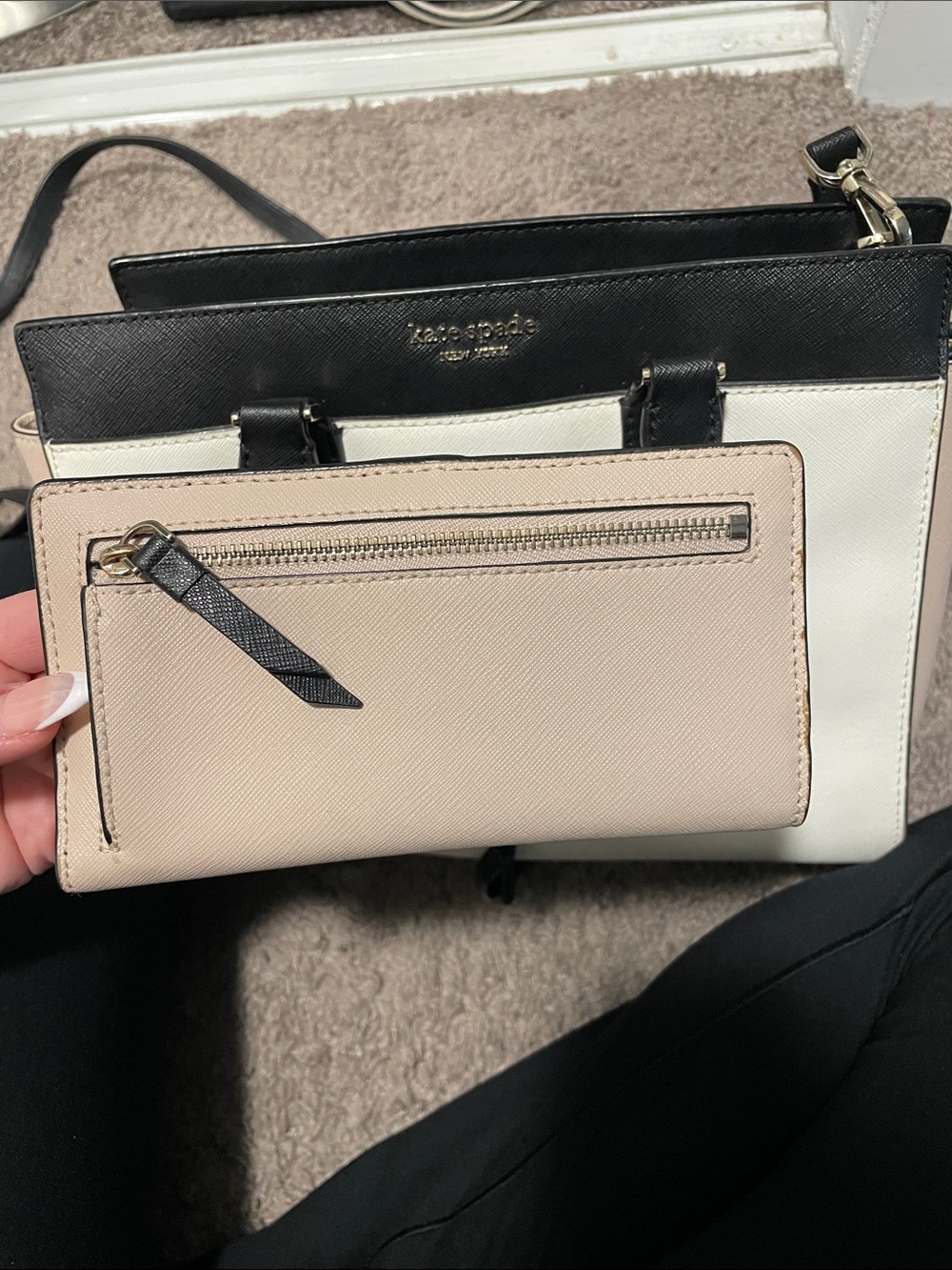 kate spade Black, White and Tan Leather Structured Purse with Wallet - Picture 8 of 8
